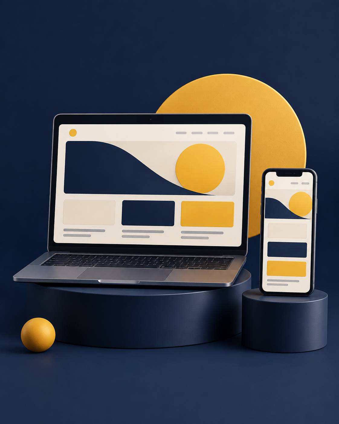 Website layouts on laptop and phone